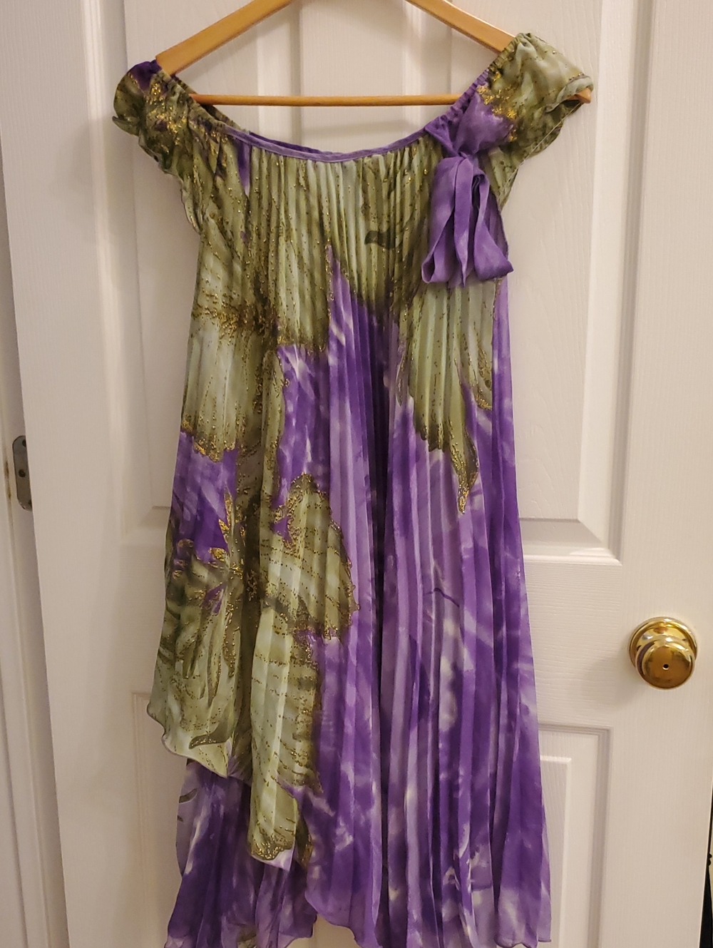 Women’s Off-Shoulder Purple & Olive Floral Maxi Dress